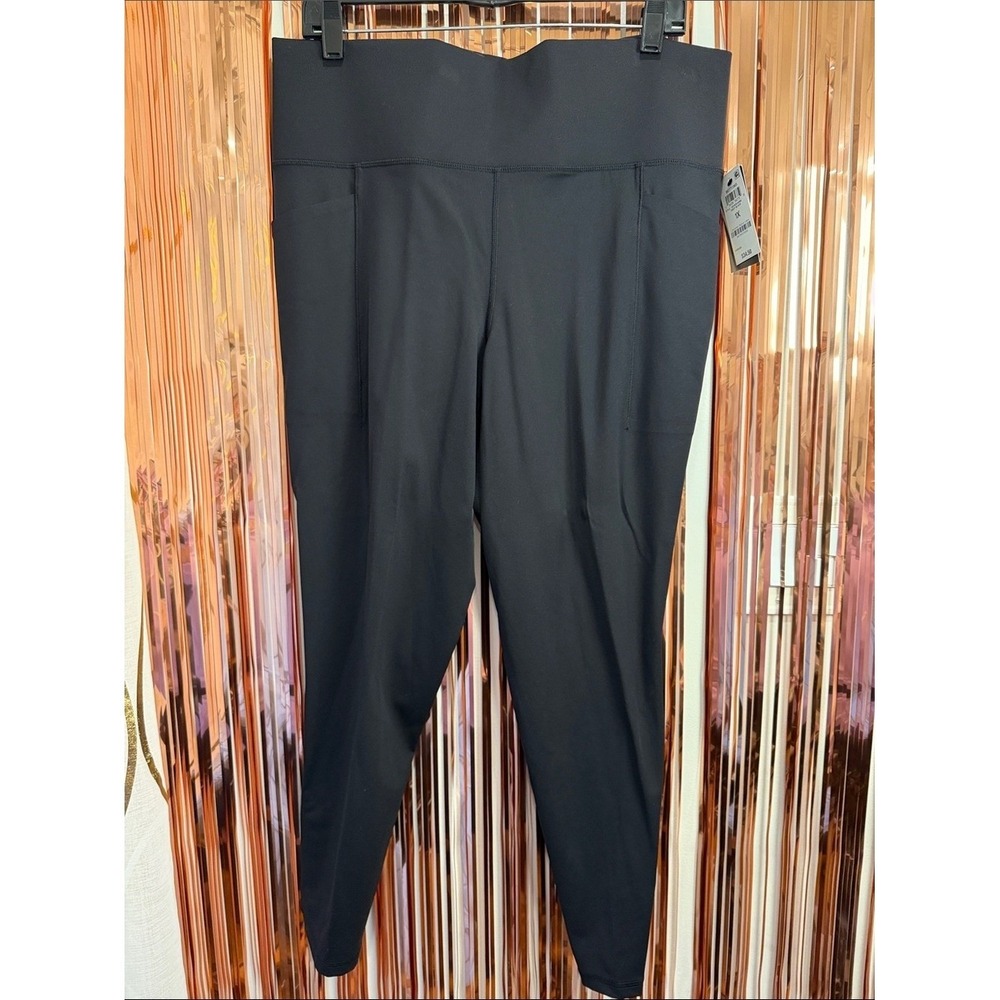 Ideology Black High-Rise V-Waist Leggings With Pockets NEW 1X